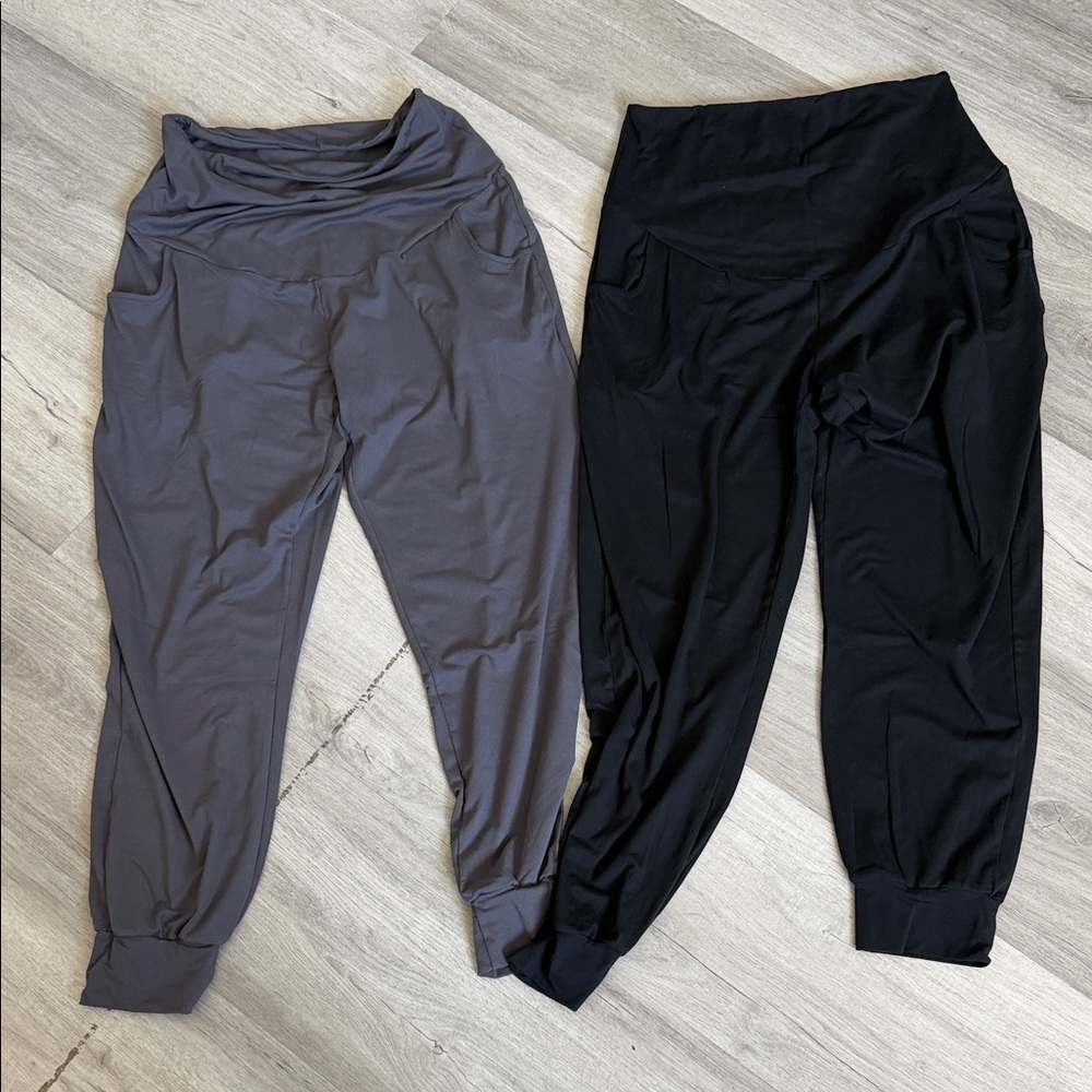 Maternity Two High-Waist Jogger Pants - Gray and Black stretchy material
